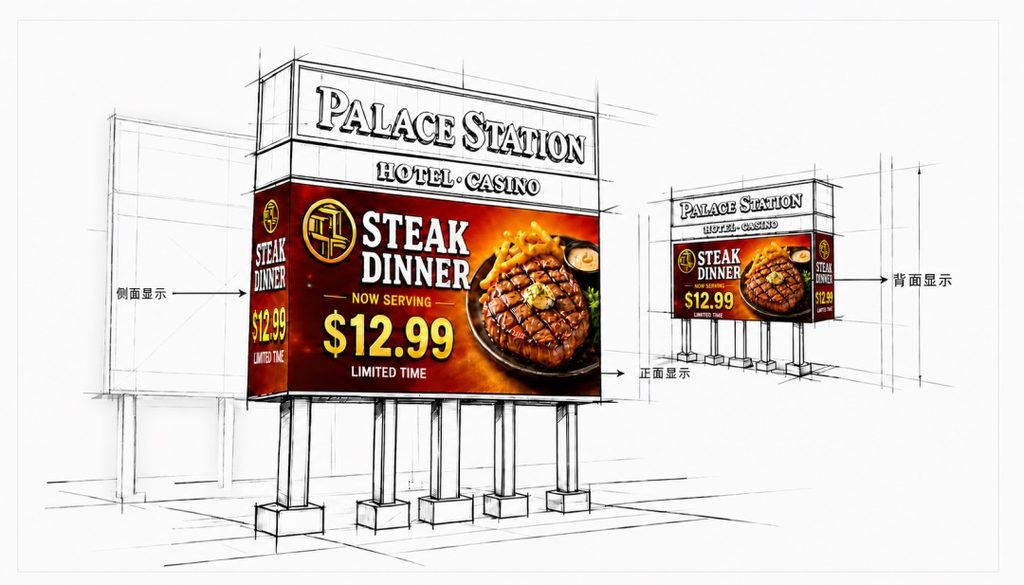 Three sided corner LED outdoor screen | YAHAM empowers digital revitalization at the entrance of Palace Station in Las Vegas - yaham